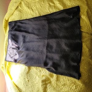 Black, Silky Slip Skirt, Knee Length, Small Side Slit, XL